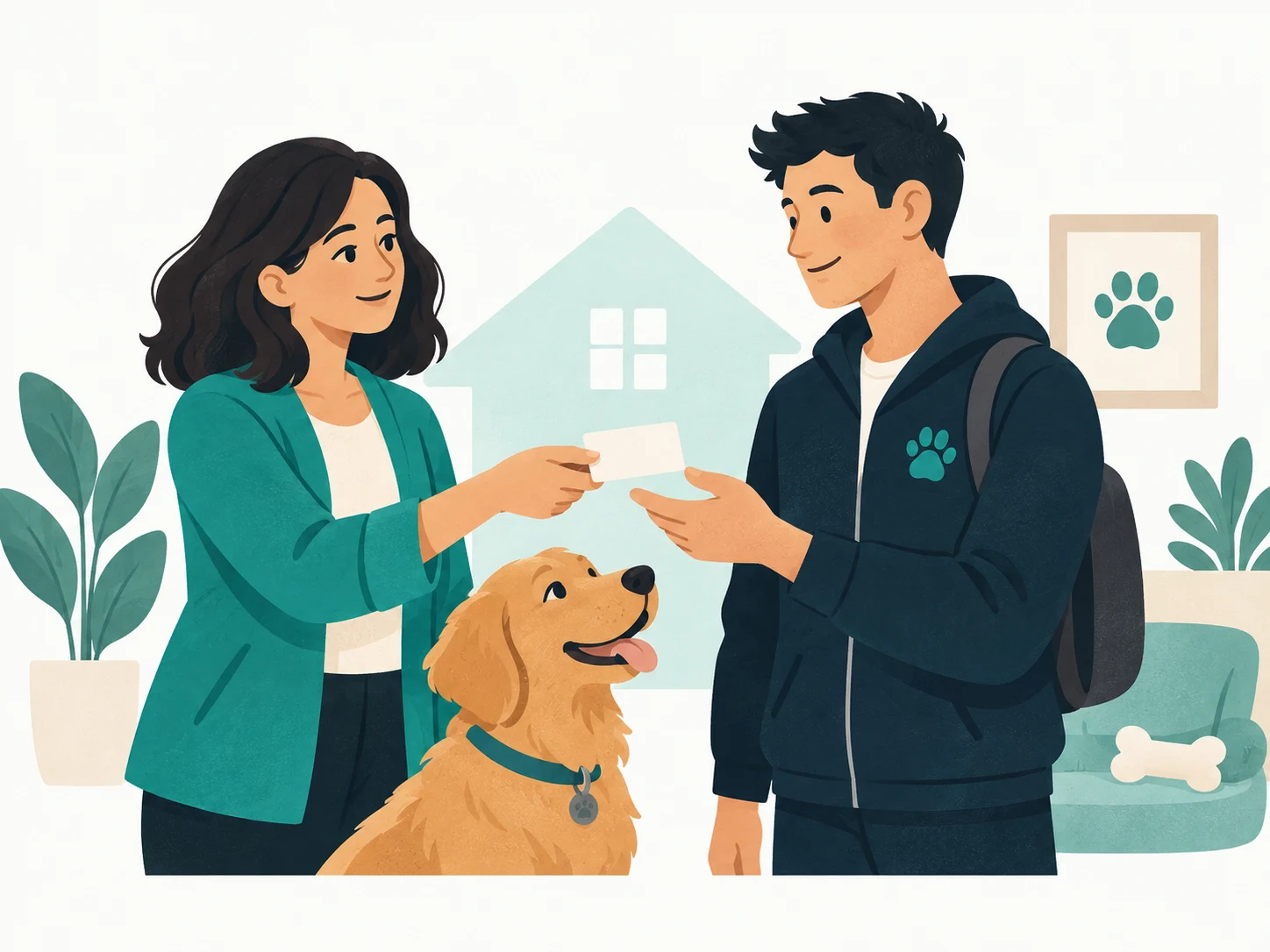 Illustration: Ein Tierhalter lädt vertraute Menschen als Kontakte ein.